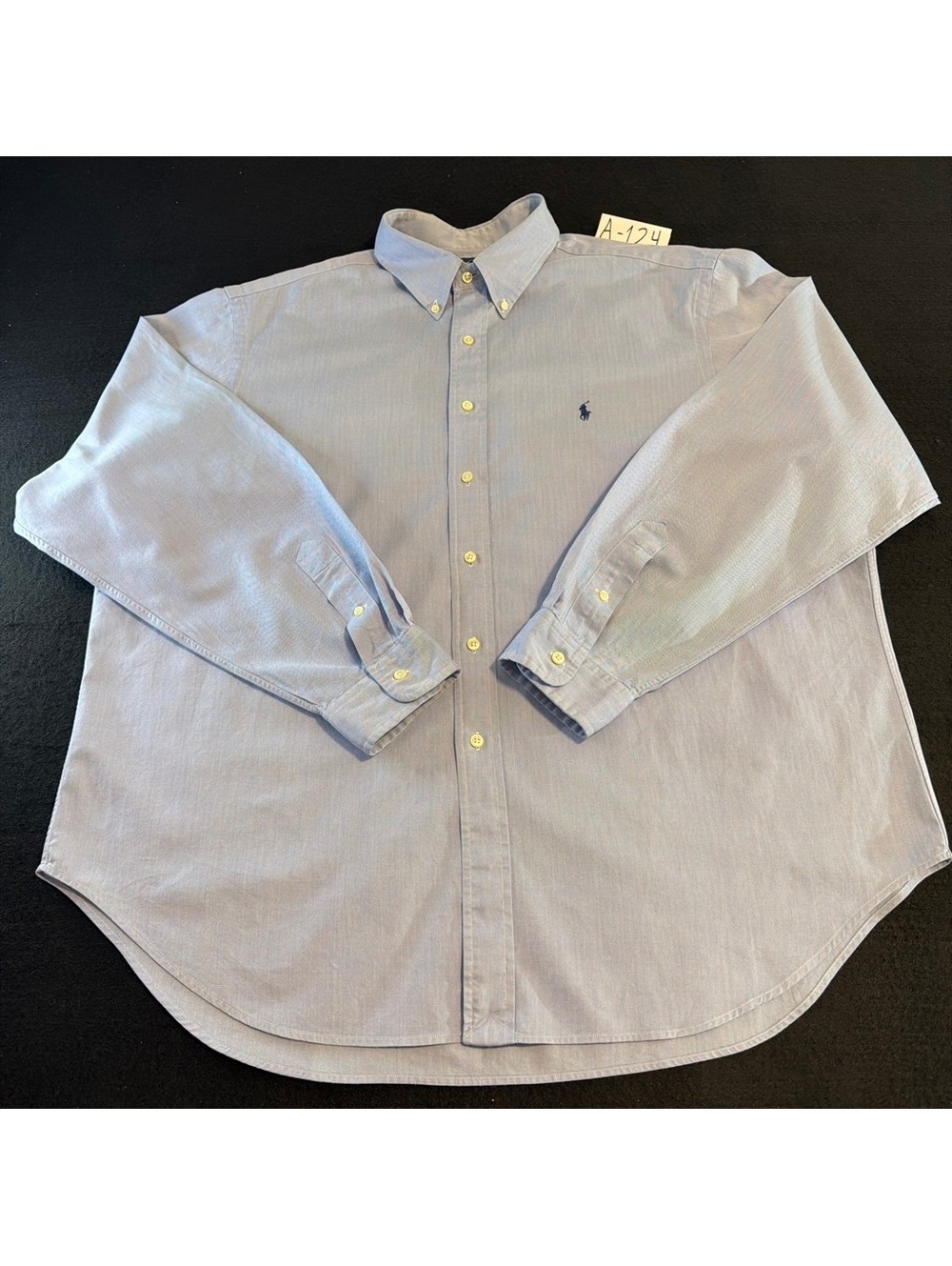Ralph Lauren Classic Fit Blue Herringbone Button Down Shirt Men’s 18 36/37 XL